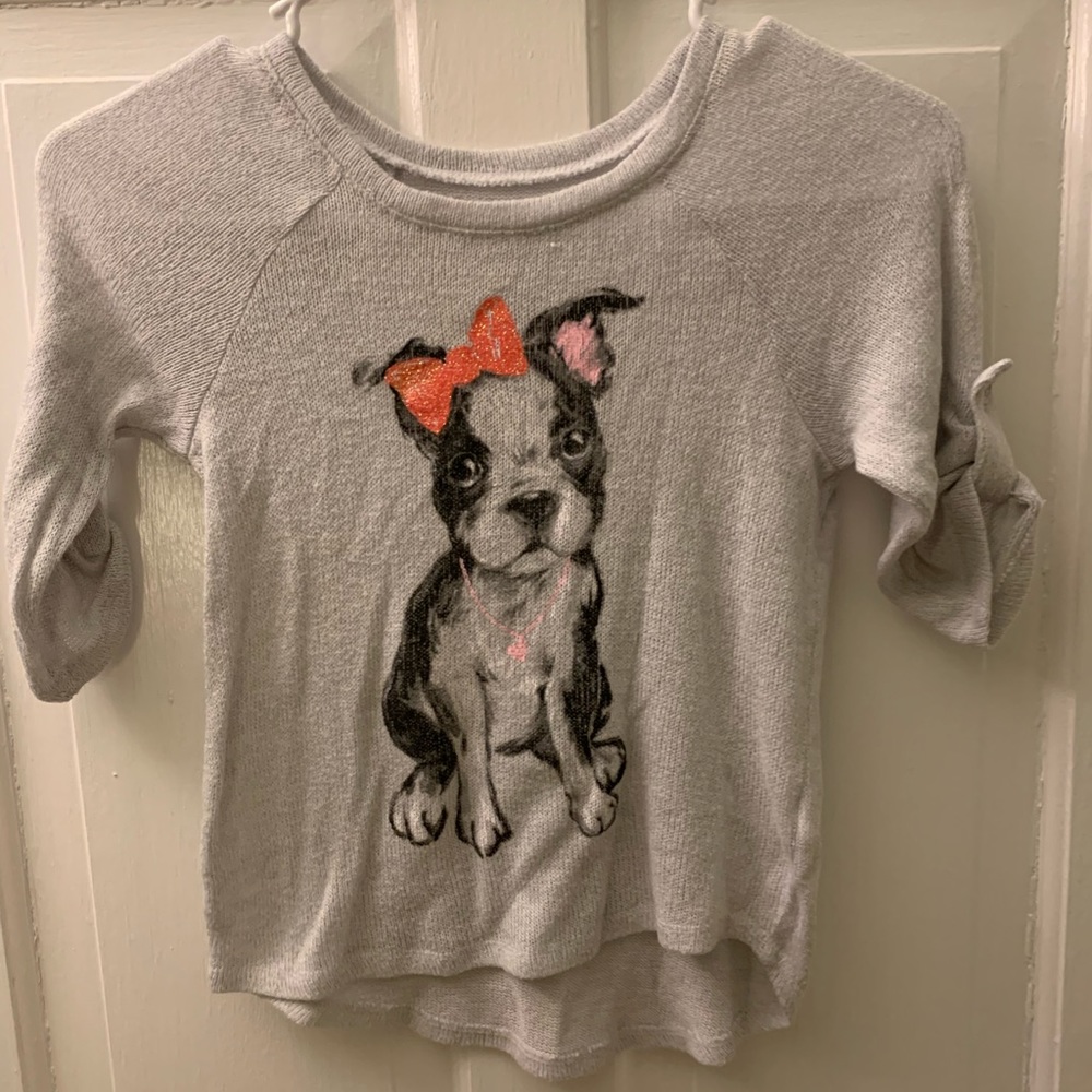 Cute, gray 3/4 sleeve puppy shirt from Justice.